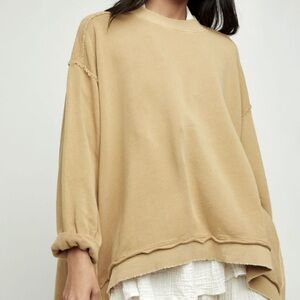 Free People Iggy Oversized Yellow Crewneck Sweatshirt High Low XS S M L